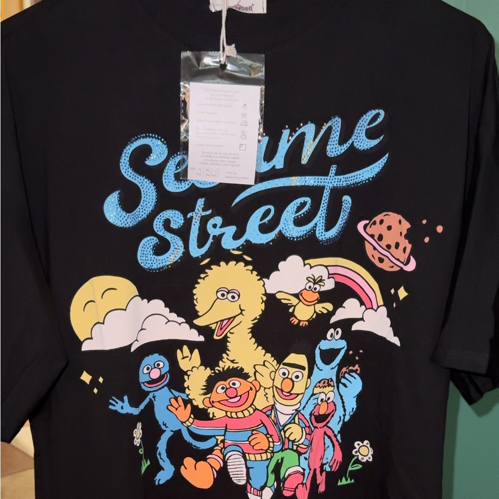 Black color sesame street big bird shirt with bling bling shiny sequins